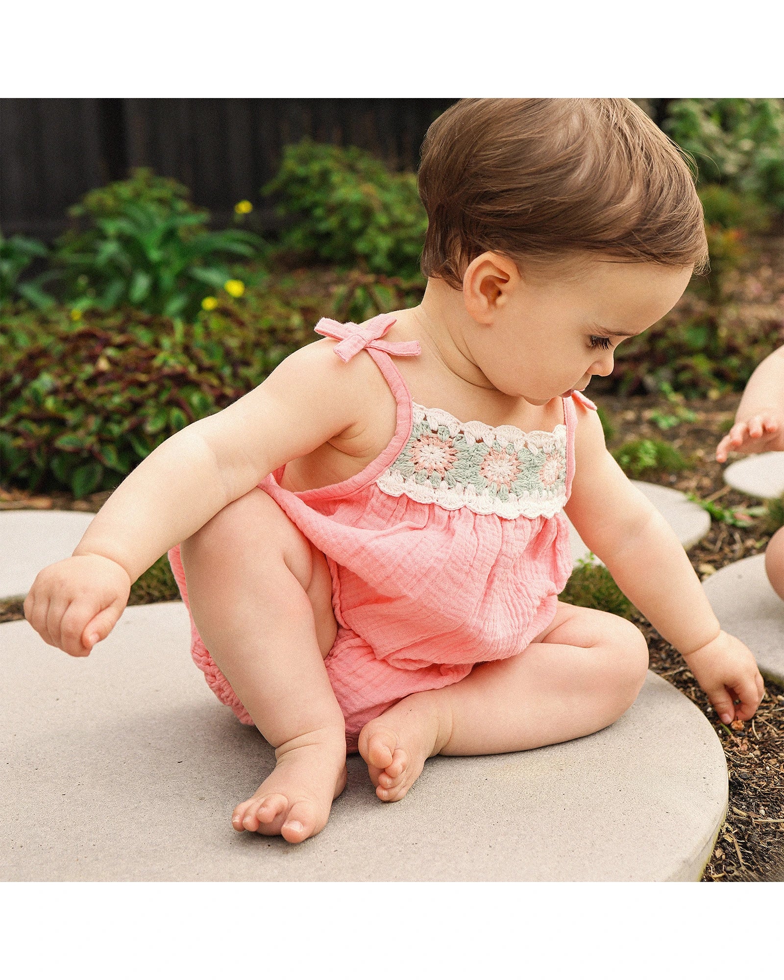 Kynd Baby Crochet Woven Romper Strawberry - Size 0