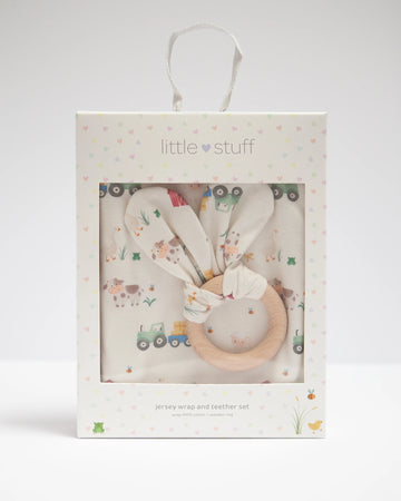 Farm Friends Jersey Wrap With Teether Gift Set