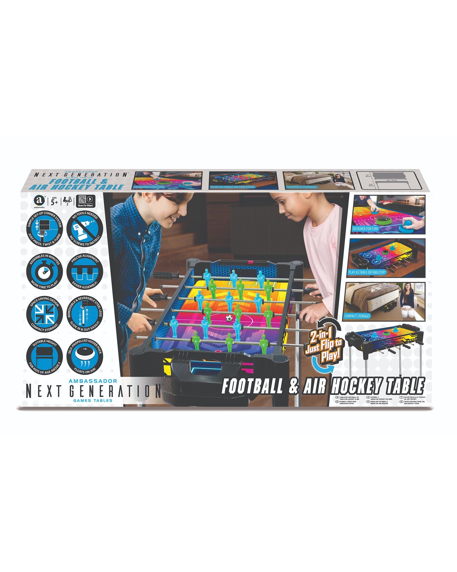 Ambassador 2 -in-1 Foosball & Air Hockey Neon Arcade Table