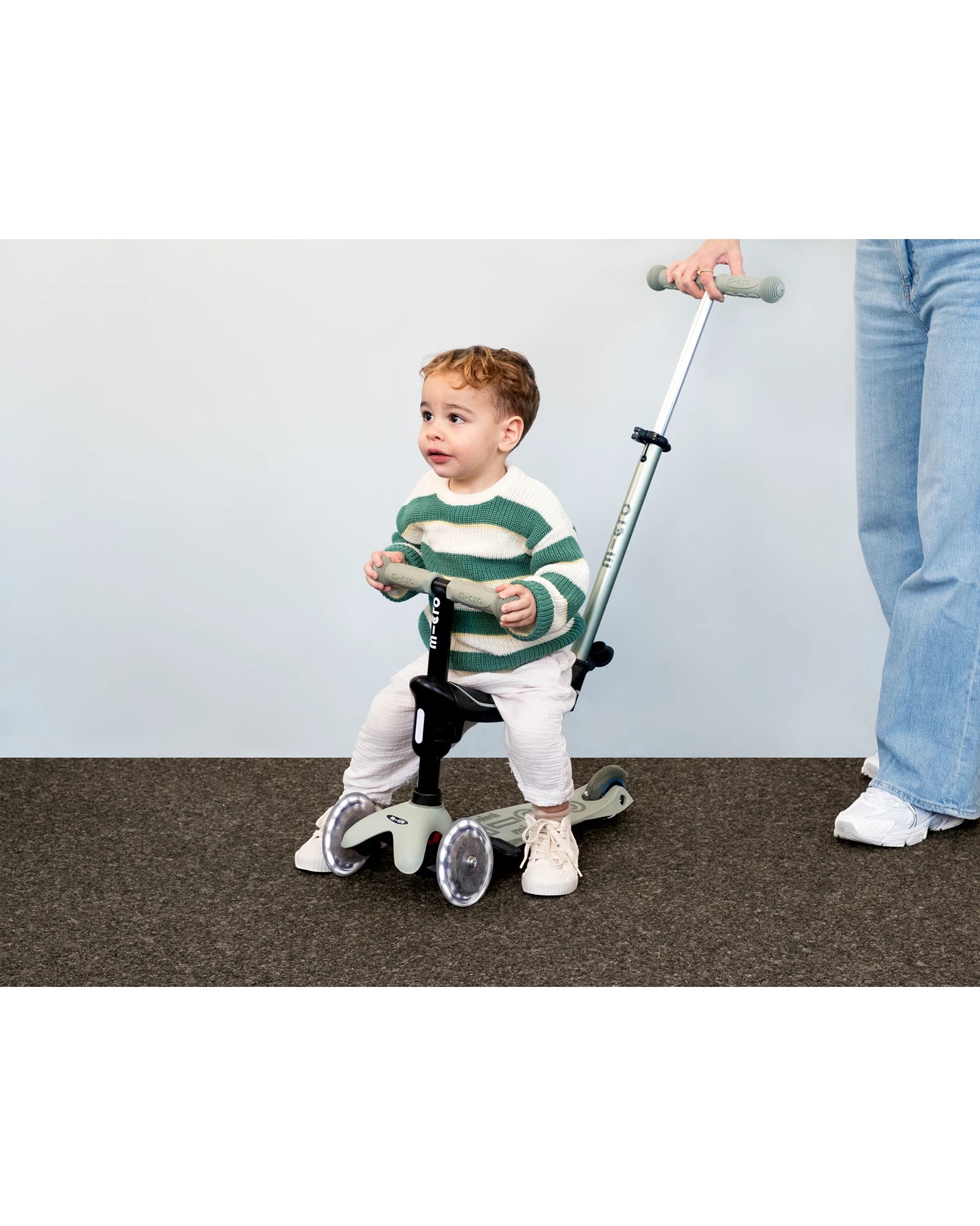 Micro Mini Deluxe 6-in-1 Rock & Go LED Scooter - Olive Sage