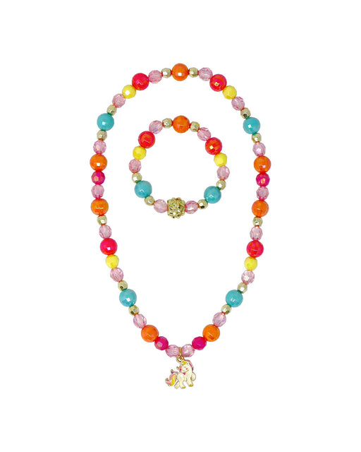 Pink Poppy Unicorn Rainbow Charm Necklace and Bracelet Set