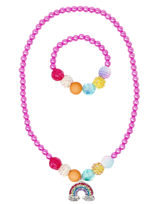 Pink Poppy Rainbow Necklace and Bracelet Set