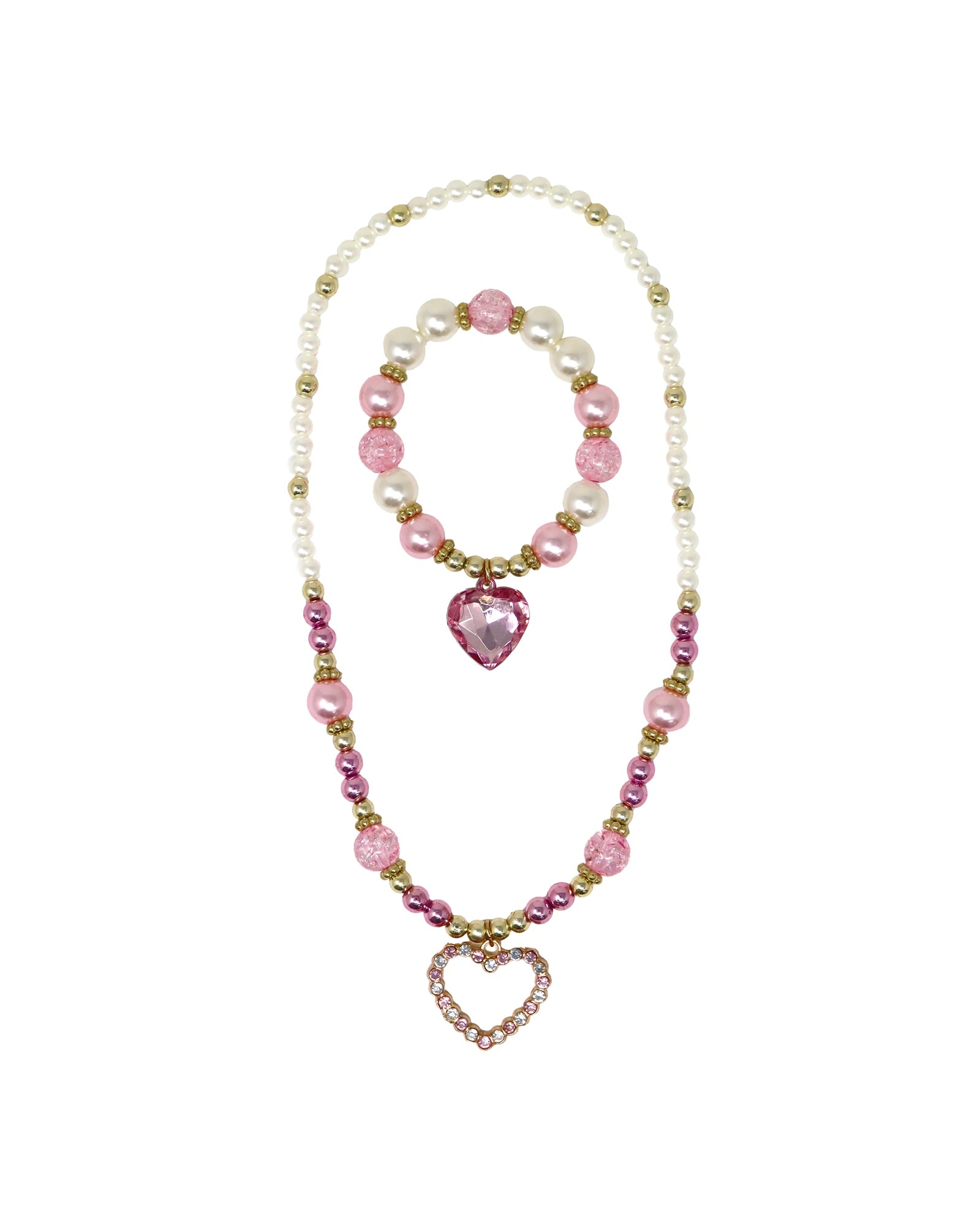 Dance Pearl Heart Necklace and Bracelet Set