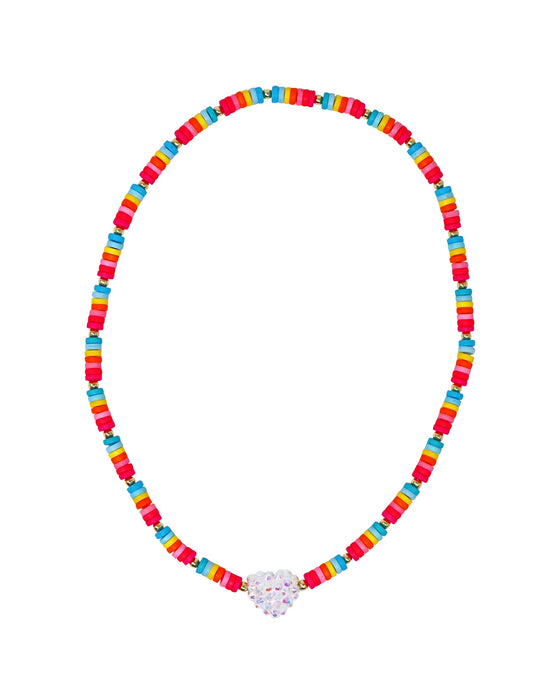 Pink Poppy Rainbow Jewelled Heart Necklace