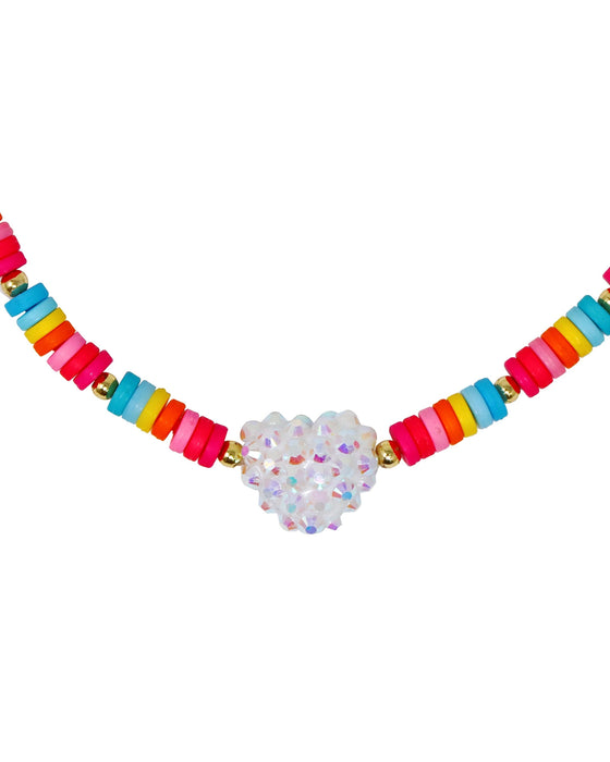 Pink Poppy Rainbow Jewelled Heart Necklace