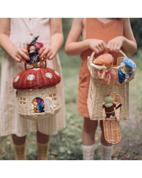 Olli Ella Rattan Mushroom Basket - Red