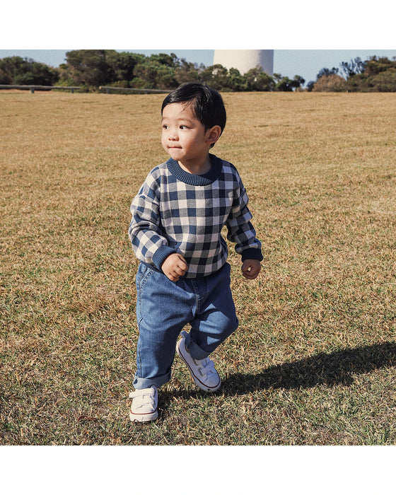 Kynd Baby Jacquard Knit Jumper - Navy Gingham