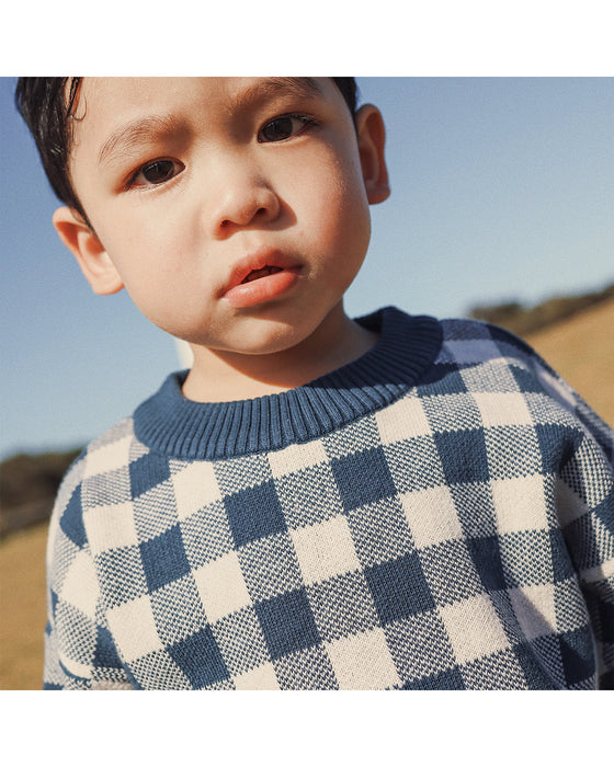 Kynd Baby Jacquard Knit Jumper - Navy Gingham