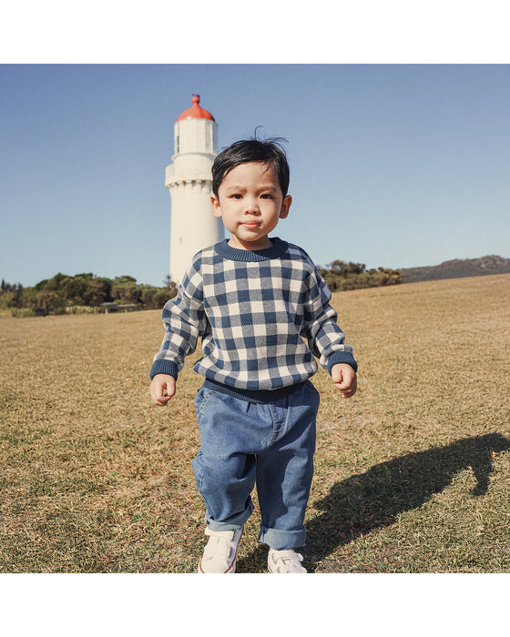 Kynd Baby Jacquard Knit Jumper - Navy Gingham