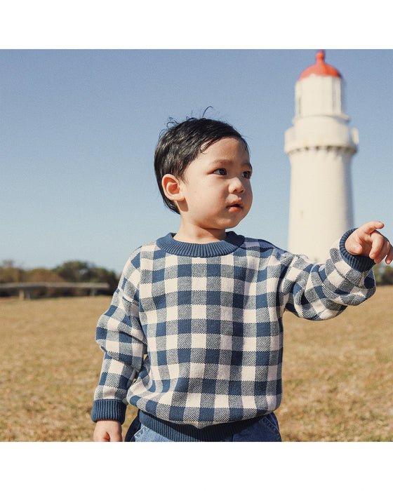 Kynd Baby Jacquard Knit Jumper - Navy Gingham