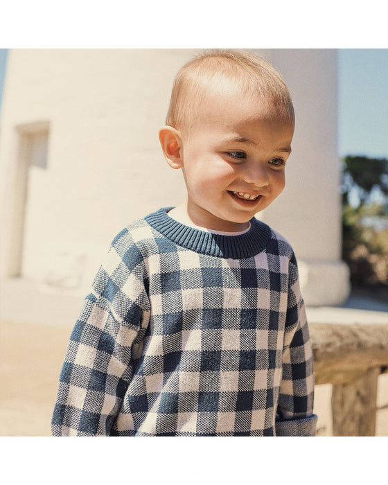 Kynd Baby Jacquard Knit Jumper - Navy Gingham