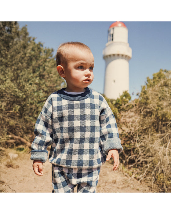 Kynd Baby Jacquard Knit Jumper - Navy Gingham