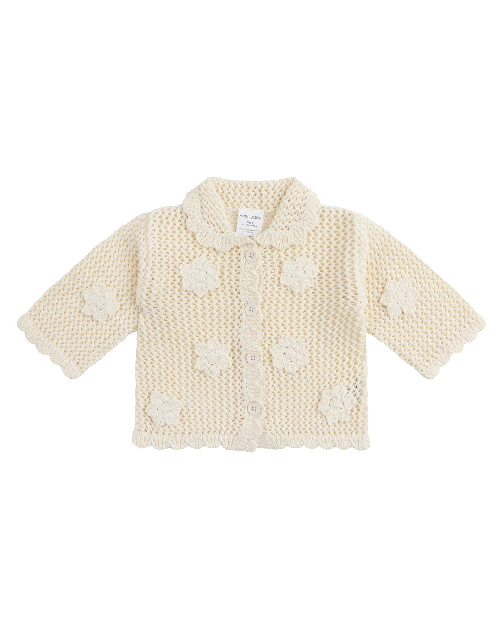 Kynd Baby Knit Crochet Daisy Cardigan Vanilla - Size 0