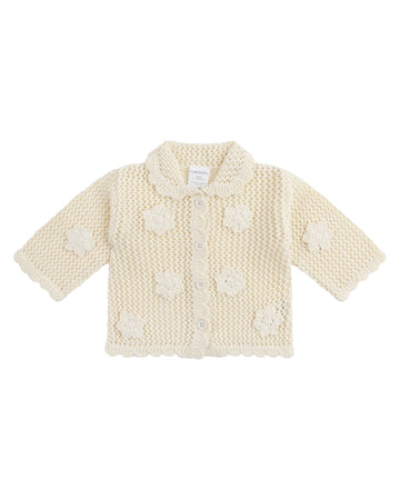 Kynd Baby Knit Crochet Daisy Cardigan Vanilla - Size 0