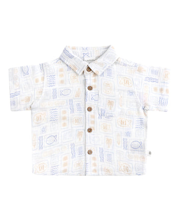 Kynd Baby Woven Short Sleeve Shirt Salty Shores - Size 0
