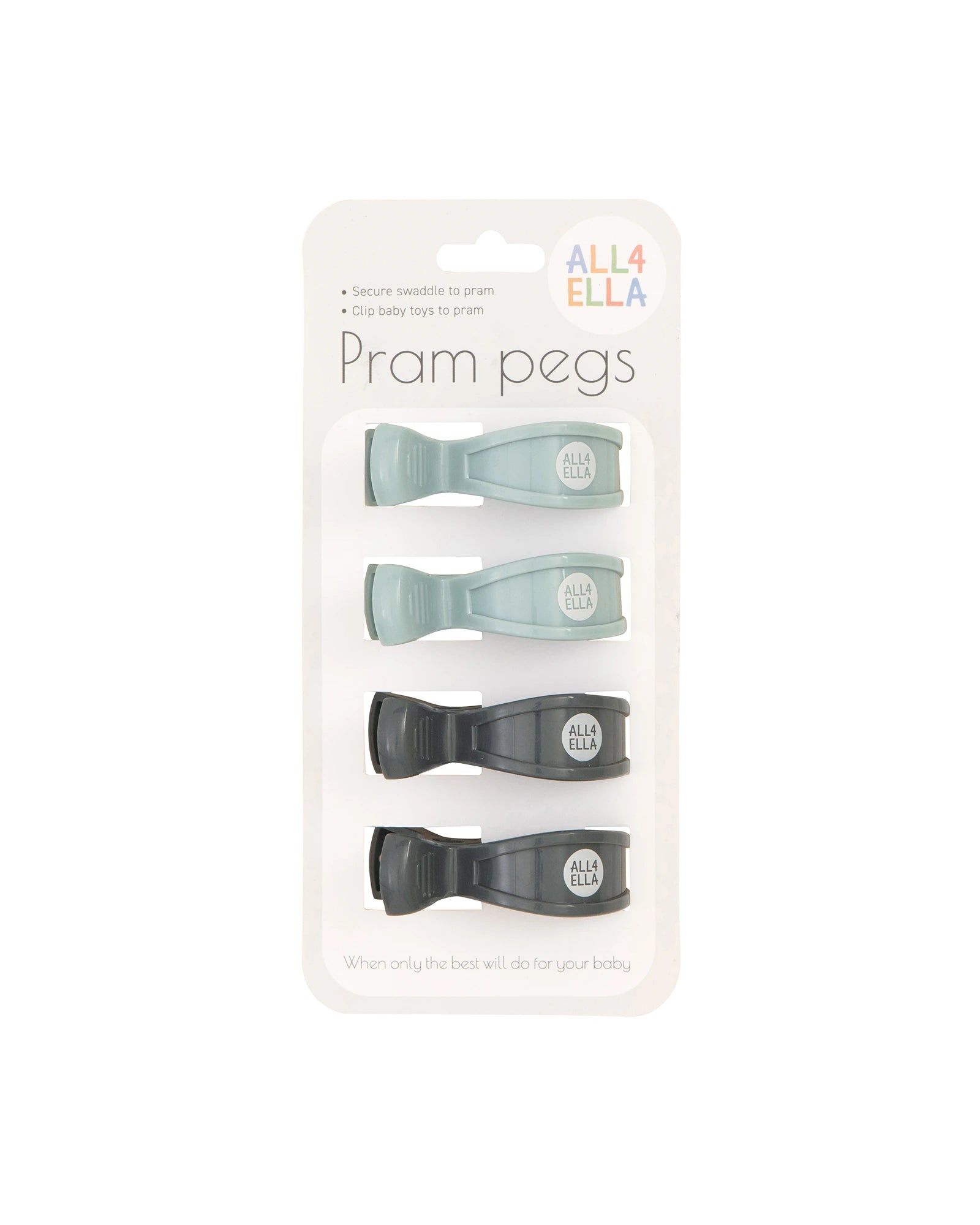 4pk Pram Pegs Blue/Charcoal