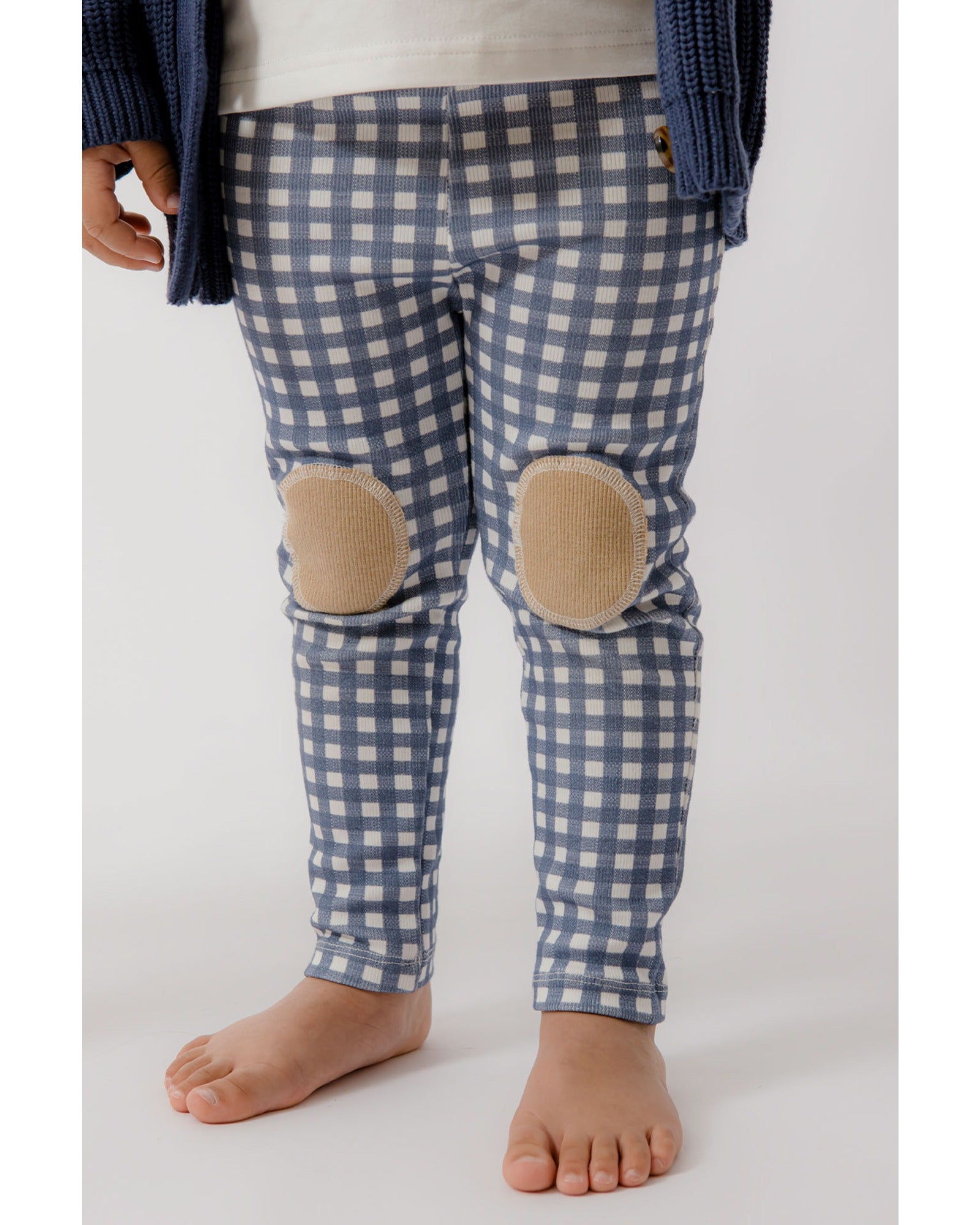 Homegrown Rib Knee Patch Legging Navy Gingham
