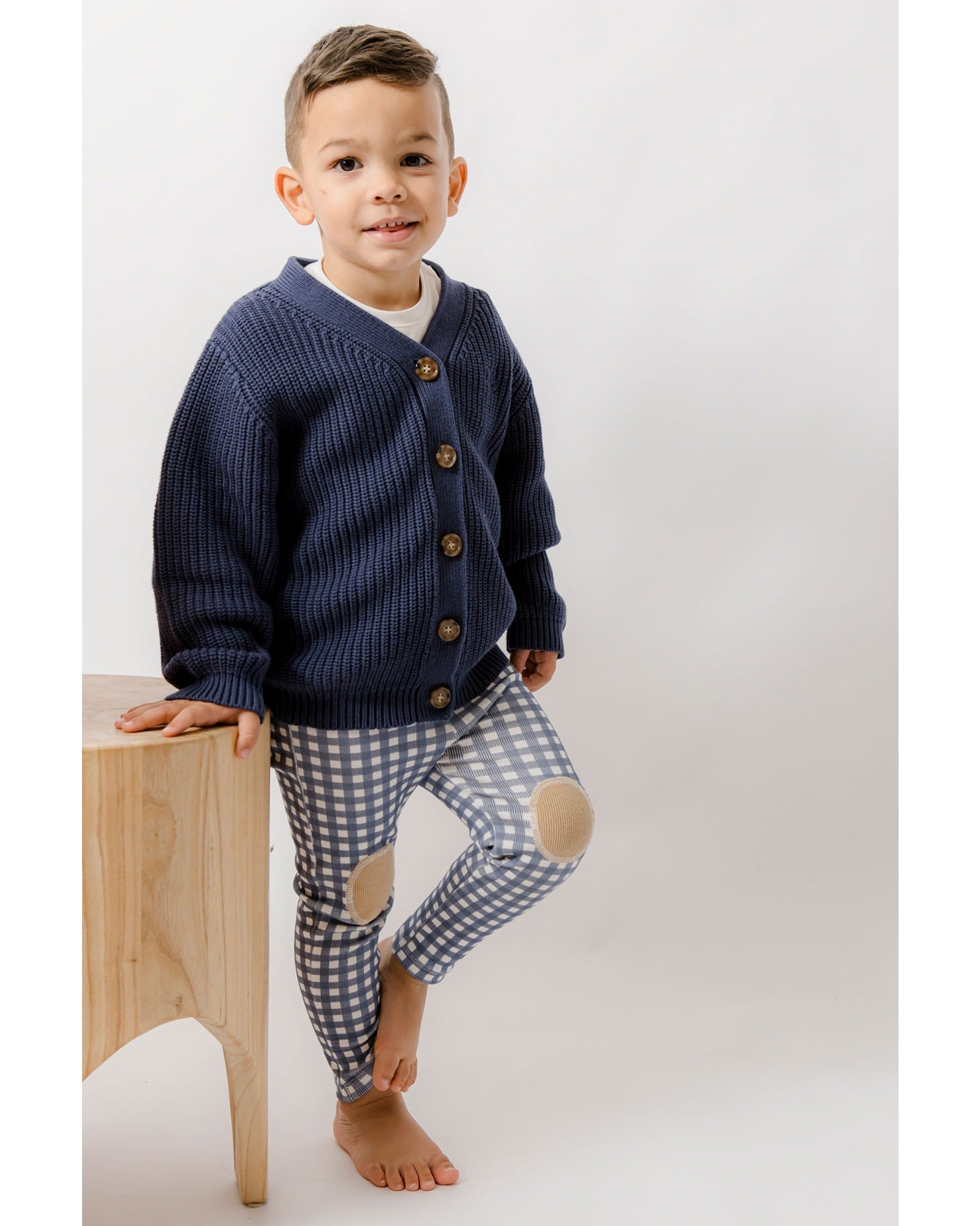 Homegrown Rib Knee Patch Legging Navy Gingham