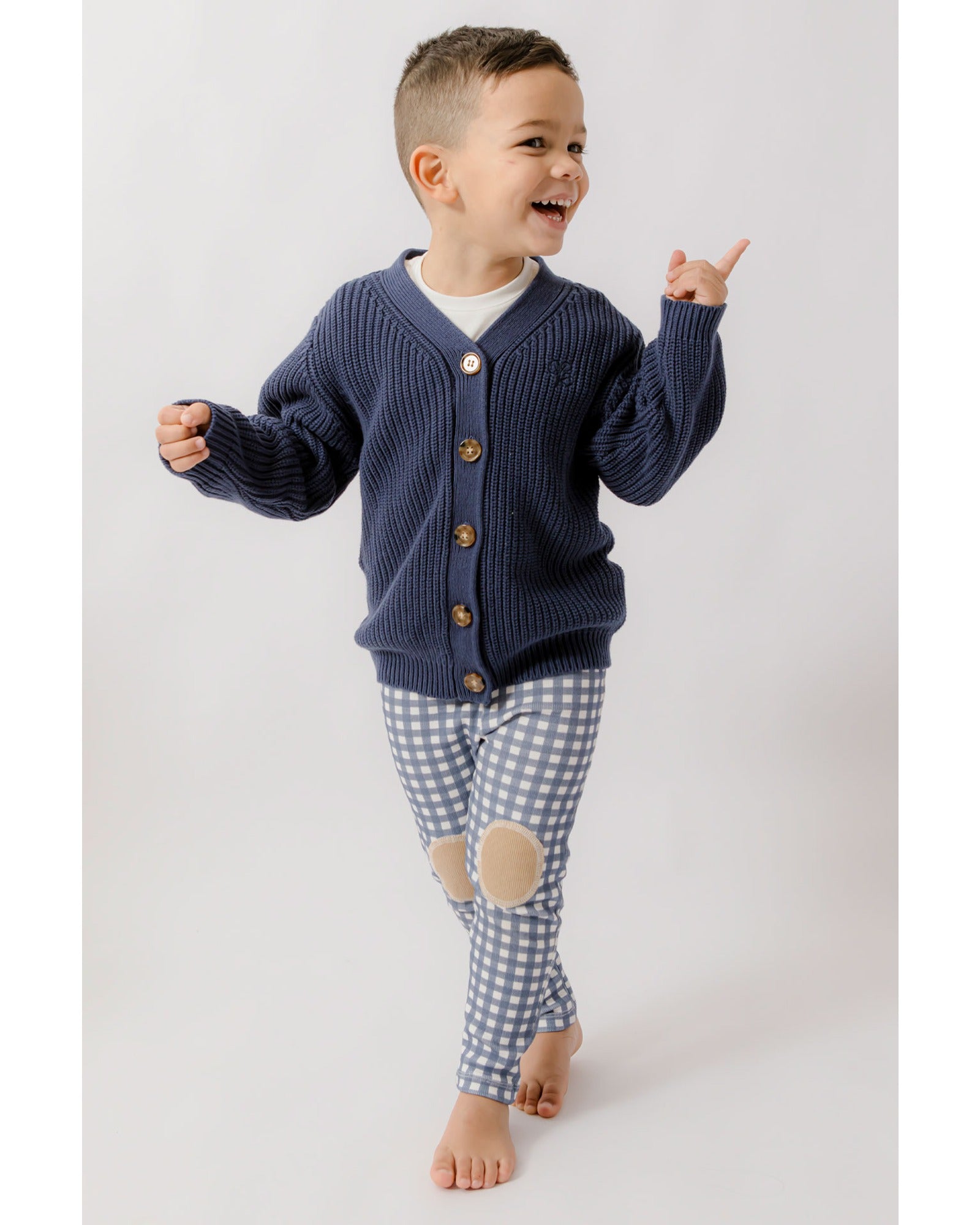 Homegrown Rib Knee Patch Legging Navy Gingham