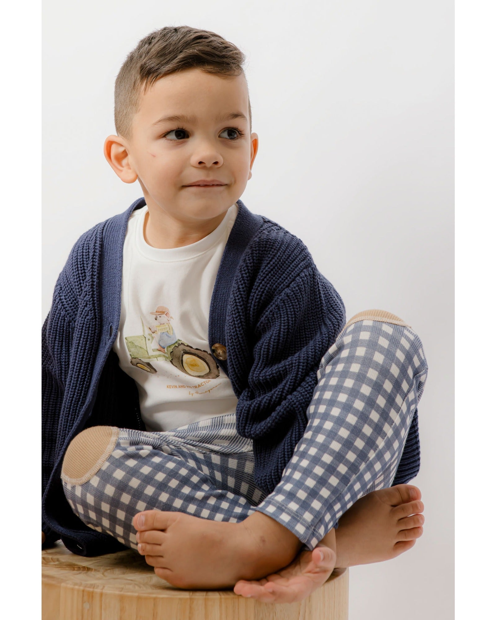 Homegrown Rib Knee Patch Legging Navy Gingham