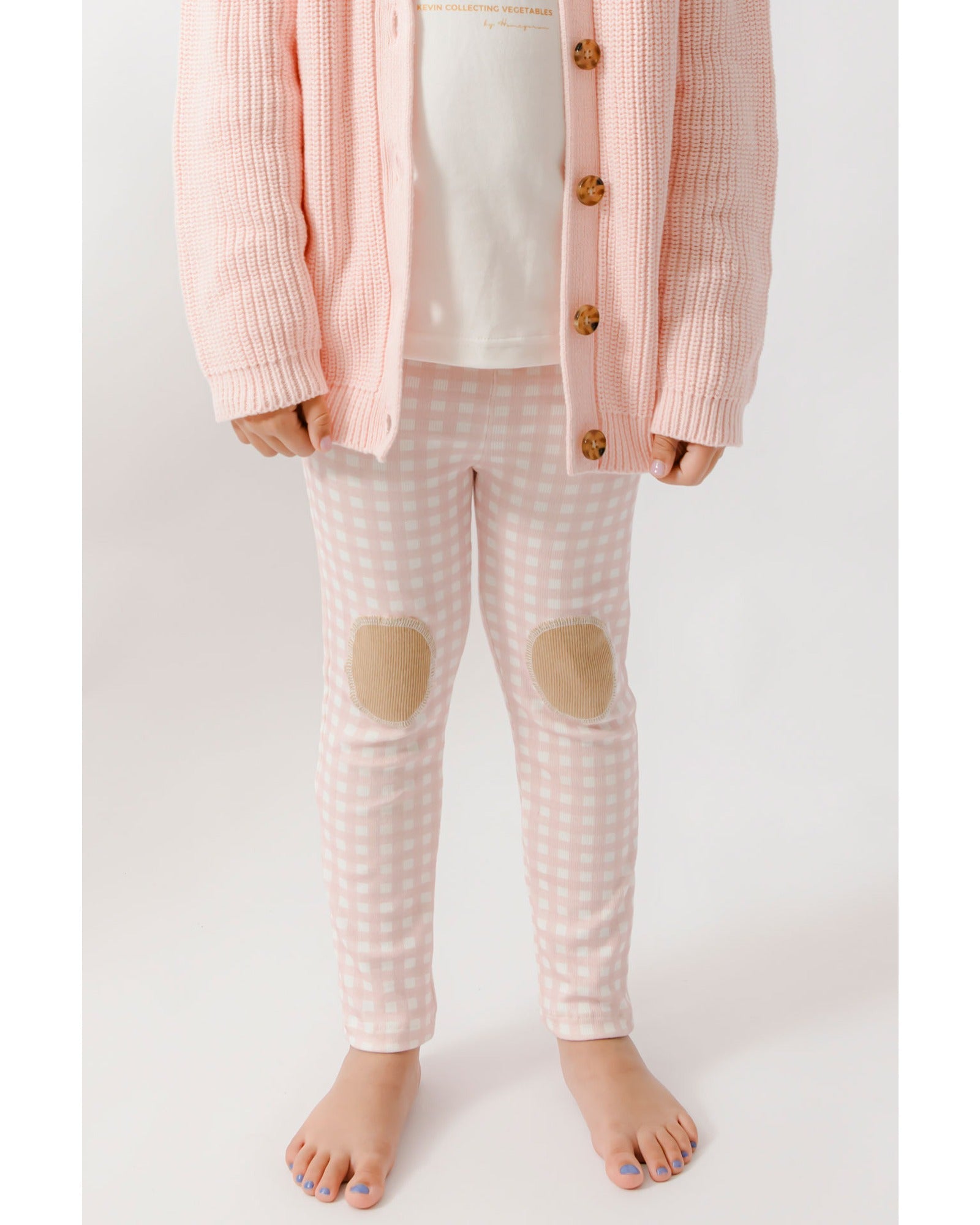 Homegrown Rib Knee Patch Legging Pink Gingham
