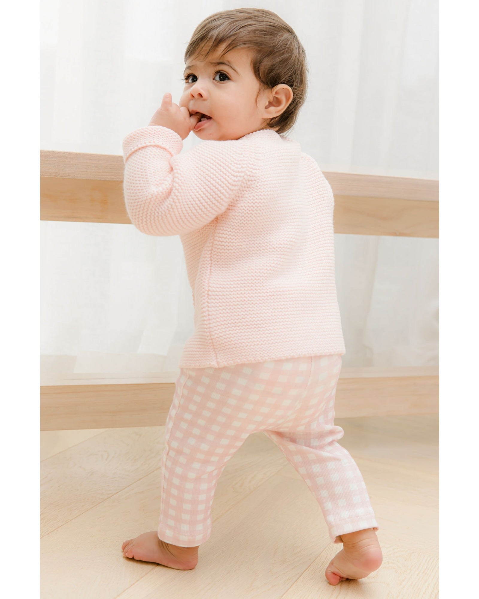 Homegrown Rib Knee Patch Legging Pink Gingham
