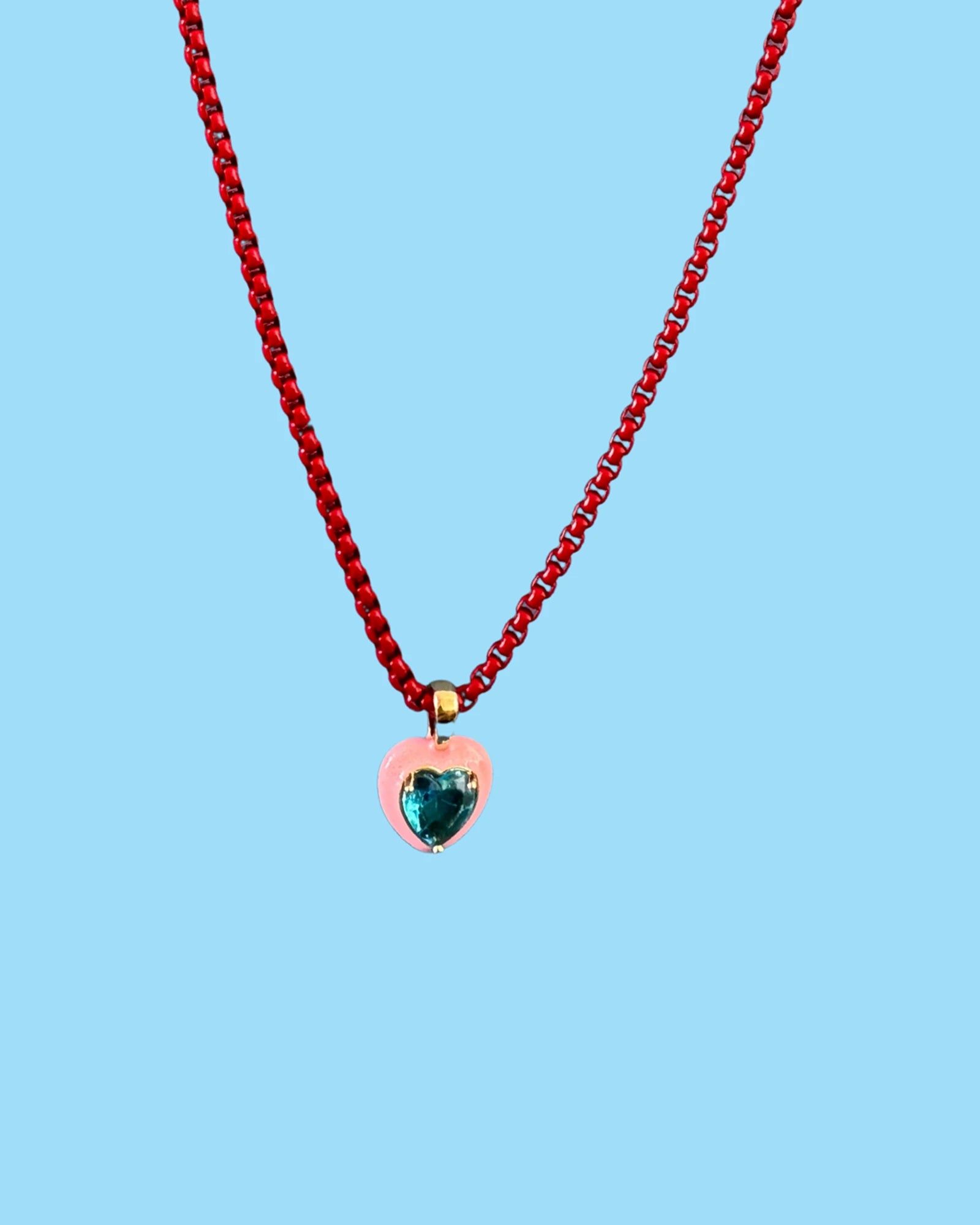 Cherry Bomb Red Chain Heart Neclace