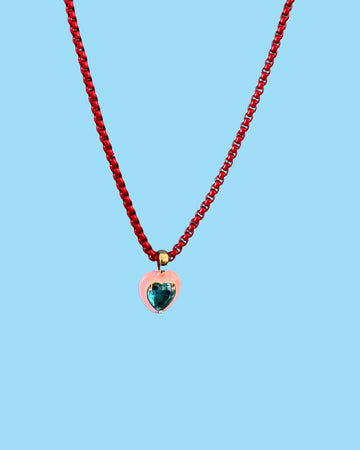 Cherry Bomb Red Chain Heart Neclace