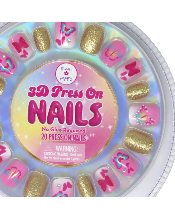 Pink Poppy 3D Butterfly Press On Nails