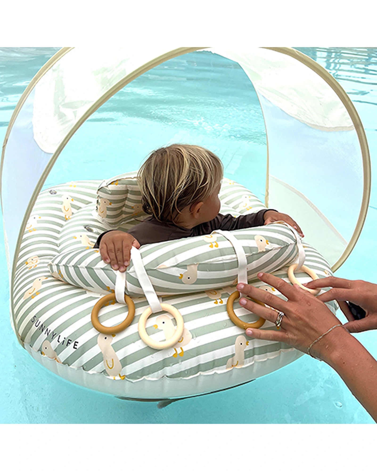 Sunnylife Interactive Baby Float Duck Sage Stripe