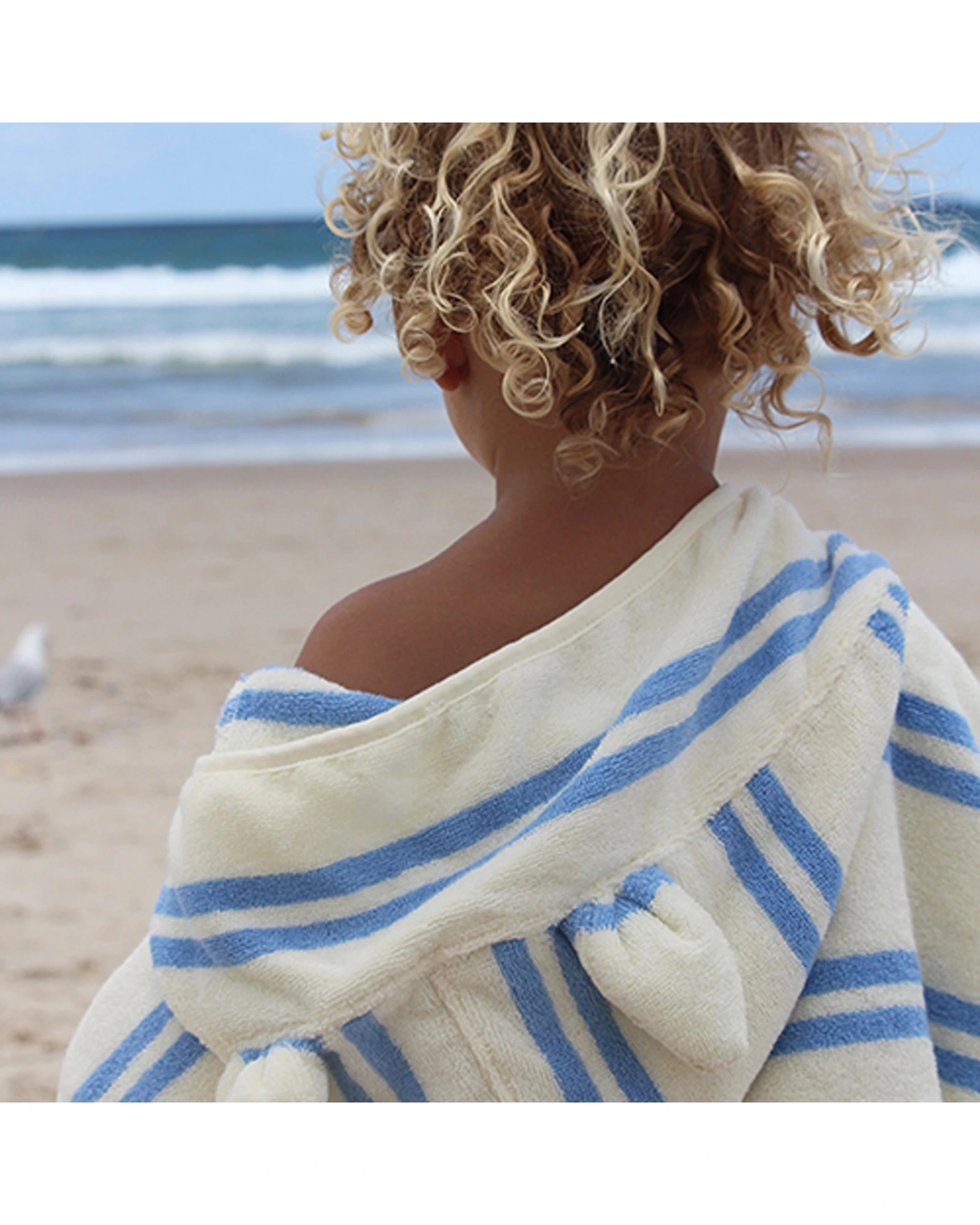 Sunnylife Kids Character Hooded Towel Sammy the Seagull Blue Stripe