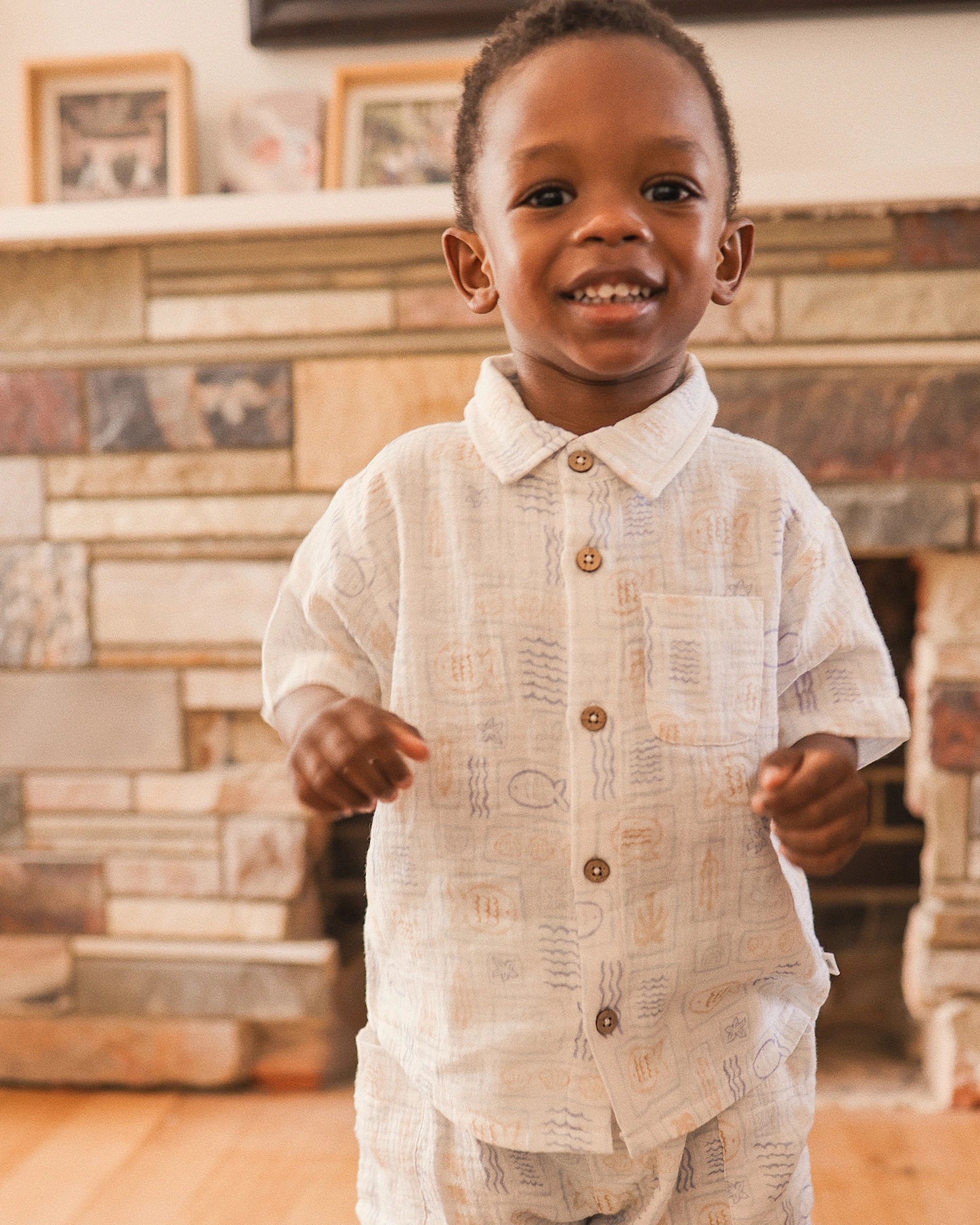 Kynd Baby Woven Short Sleeve Shirt Salty Shores - Size 0