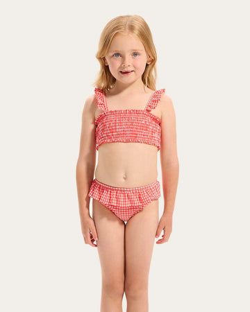 Gingham Shirred Bikini - Melon - Size 5