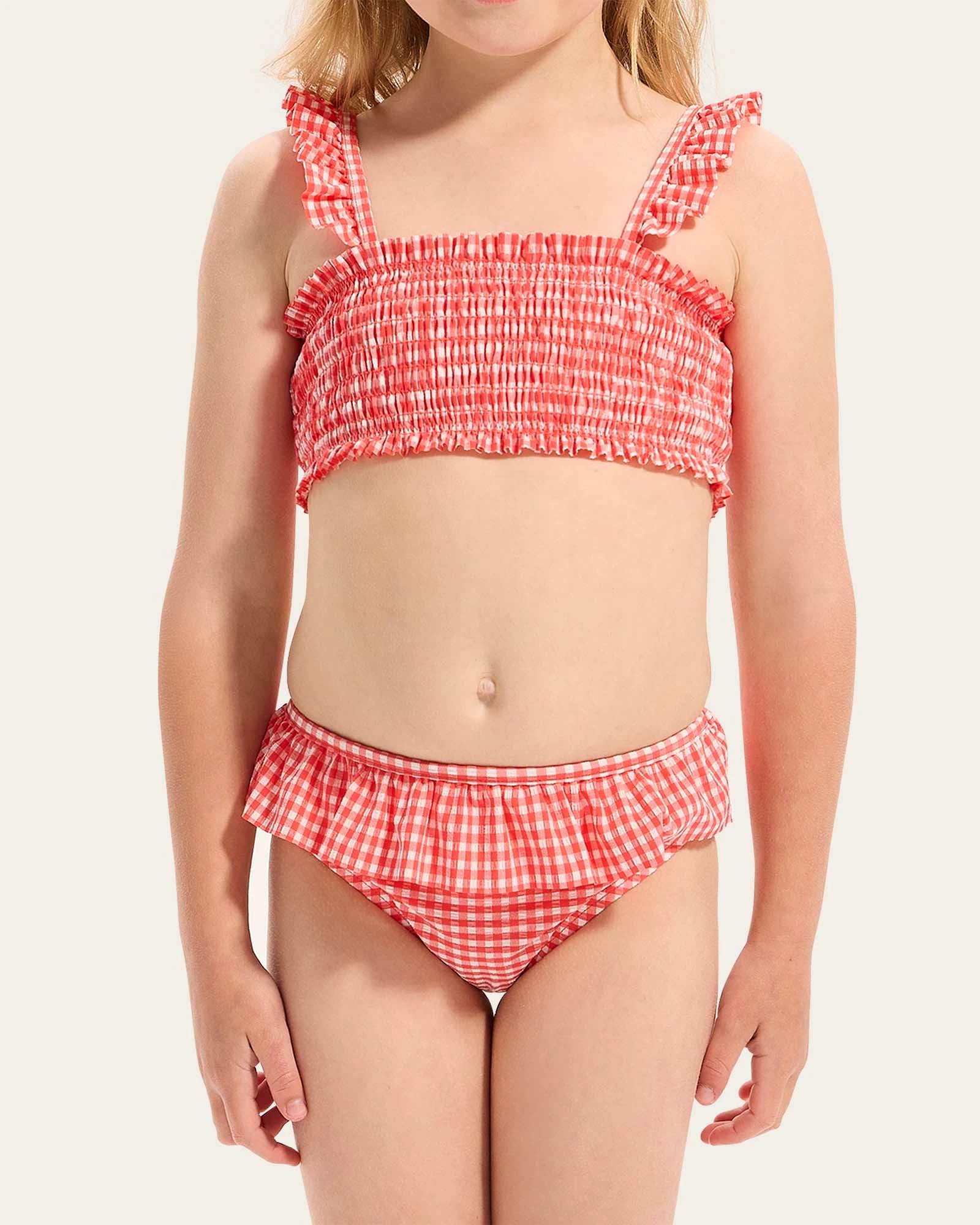 Gingham Shirred Bikini - Melon - Size 5