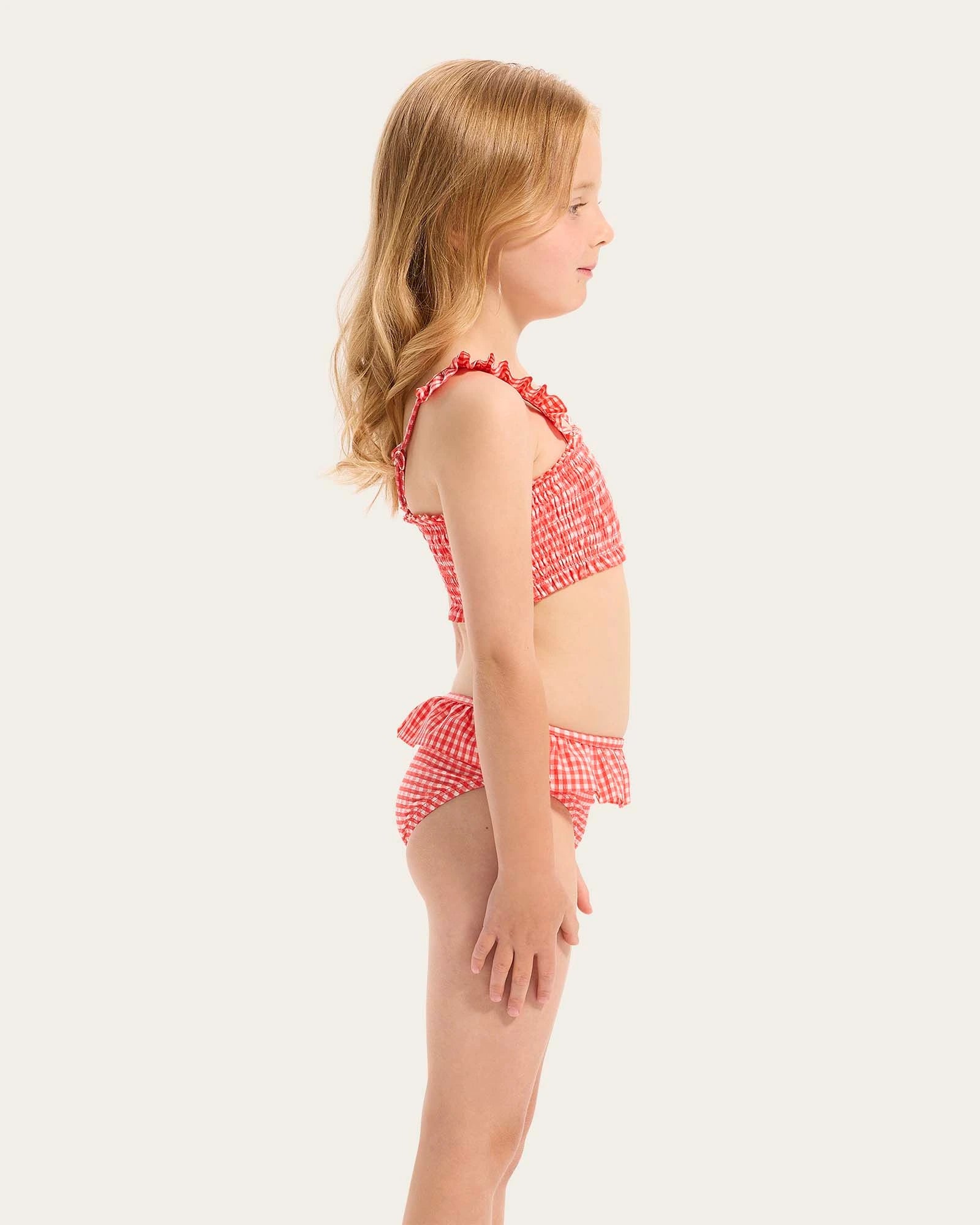 Gingham Shirred Bikini - Melon - Size 5
