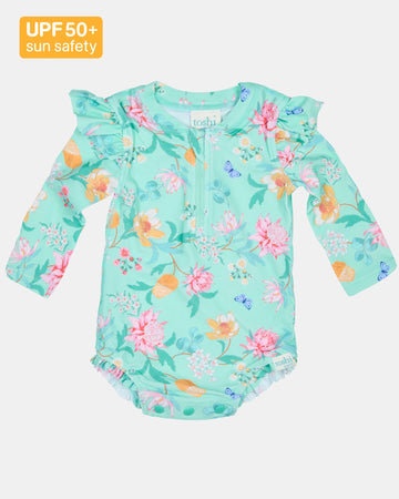 Toshi Swim Onesie L/S Ripple - Waratah Mint 2