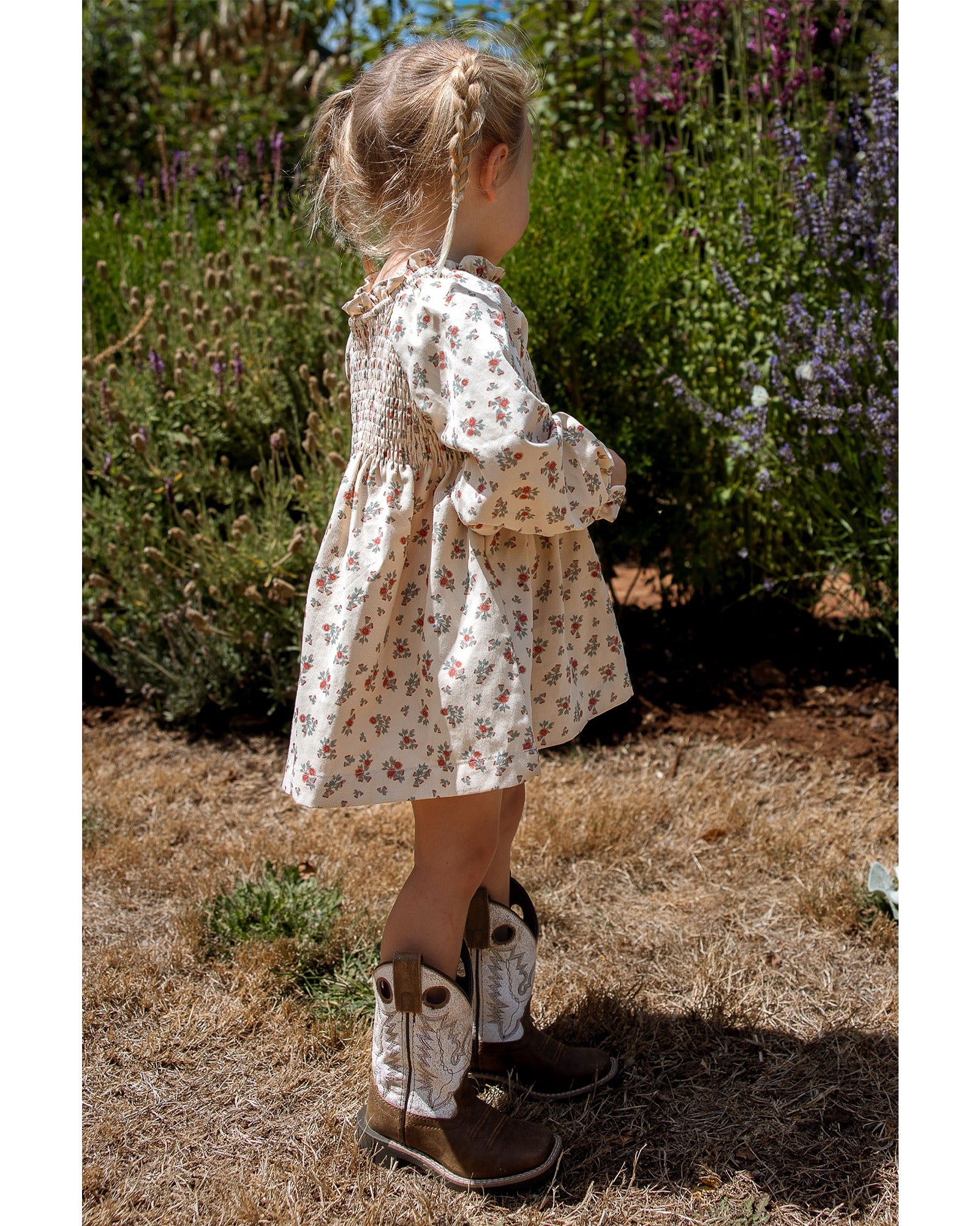 Homegrown Rouched Long Sleeve Dress Pink Eucalypt