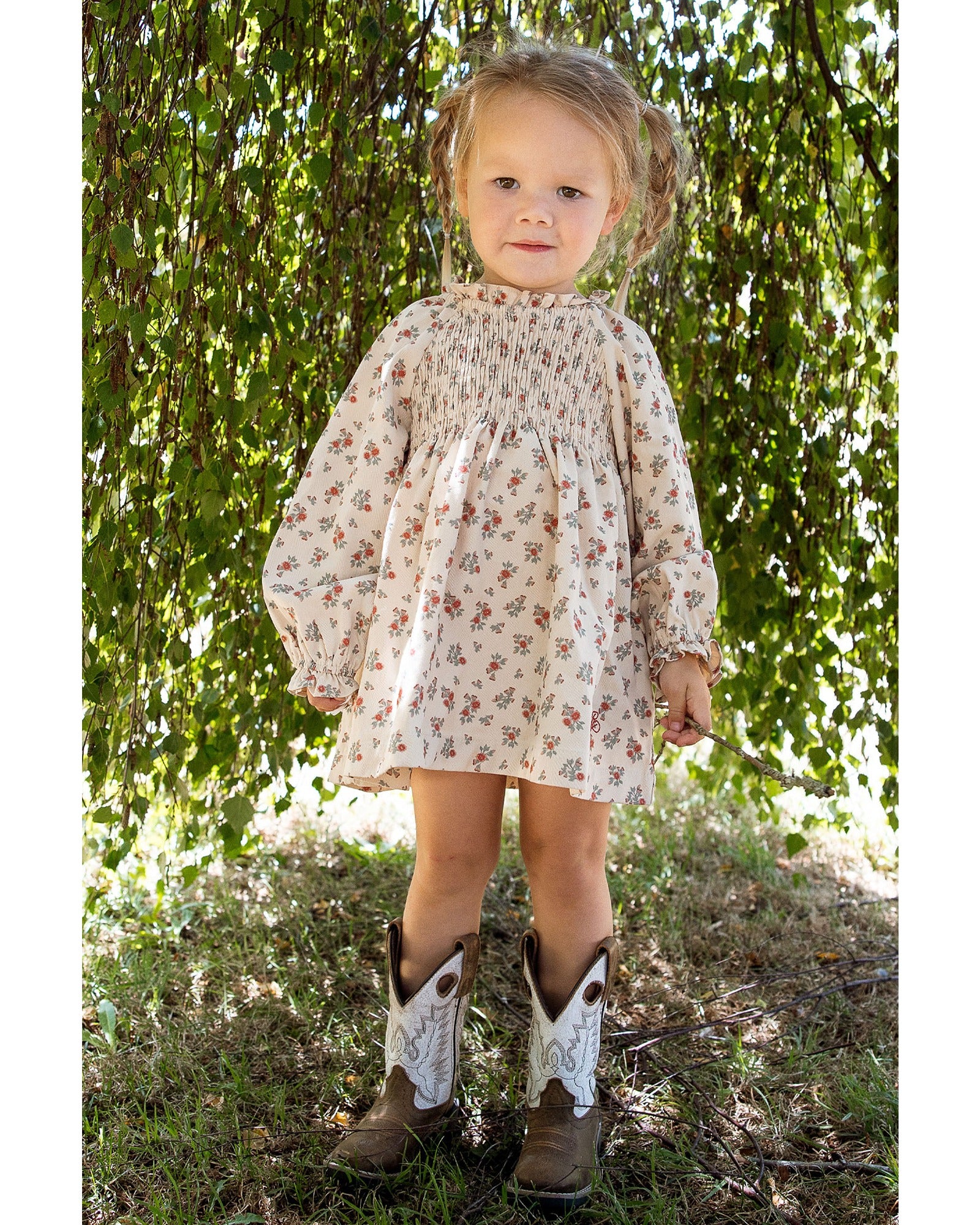 Homegrown Rouched Long Sleeve Dress Pink Eucalypt