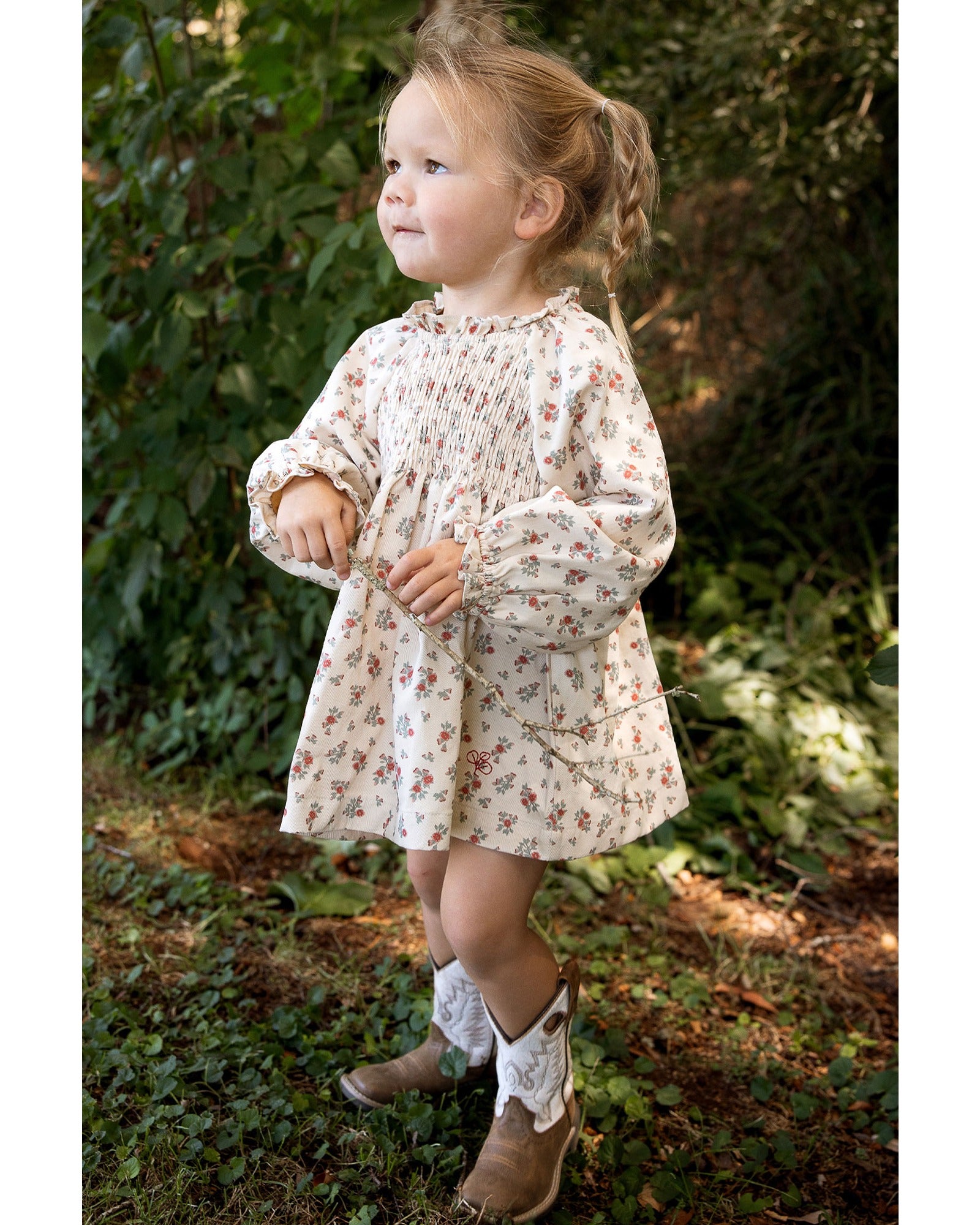 Homegrown Rouched Long Sleeve Dress Pink Eucalypt