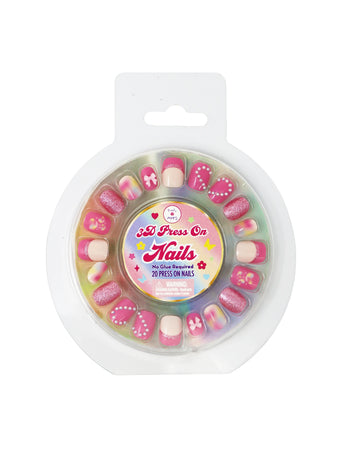 Pink Poppy Tween 3D Love Heart Press On Nails