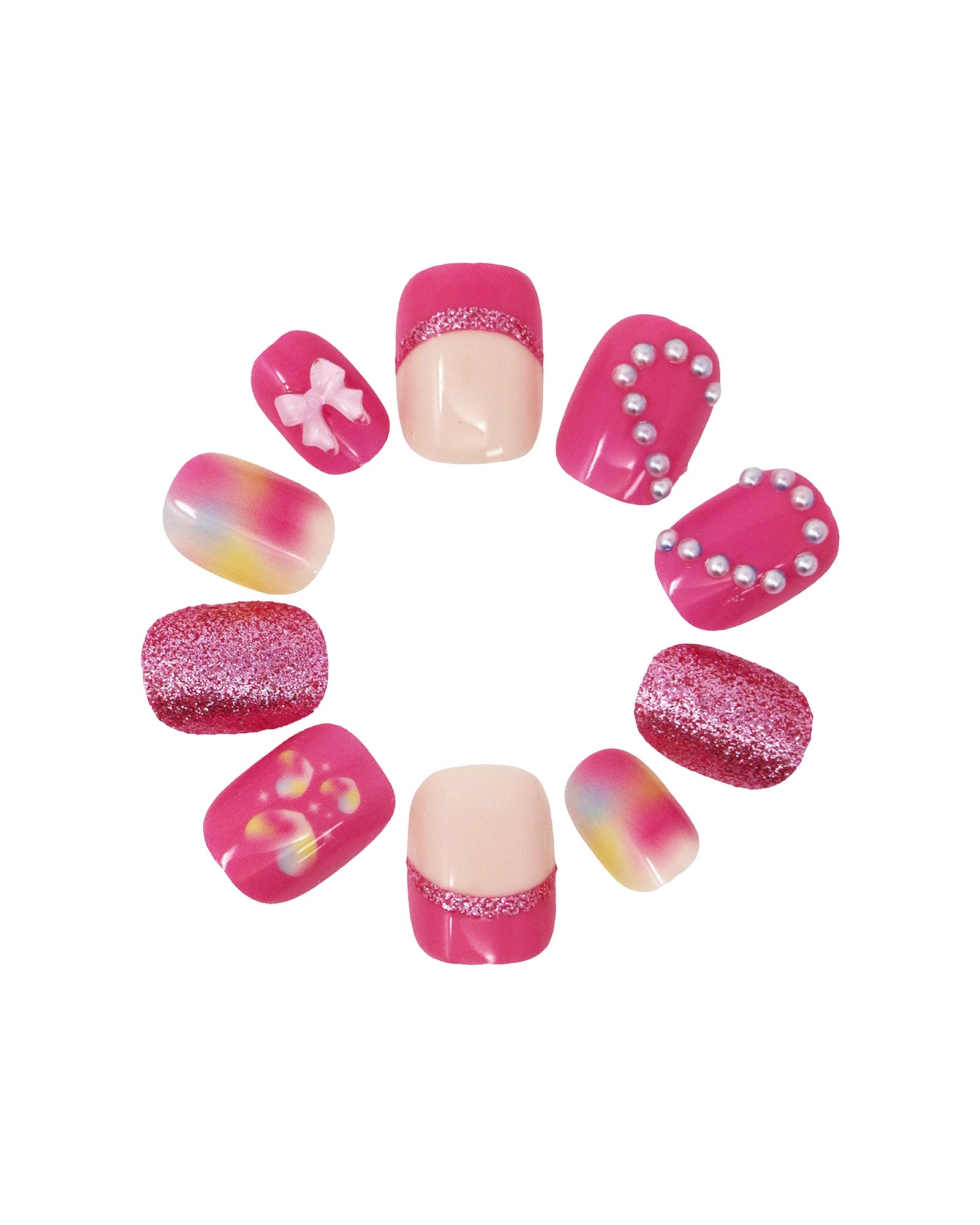 Pink Poppy Tween 3D Love Heart Press On Nails