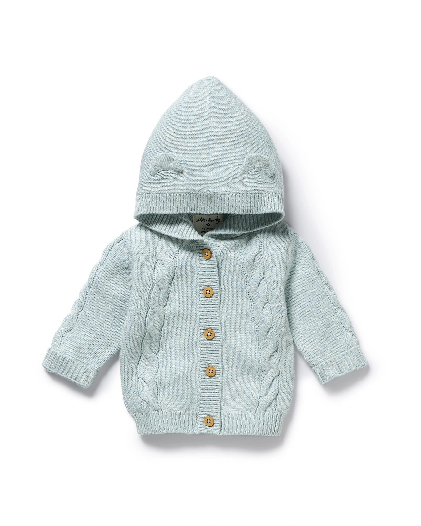 Cloud Blue Organic Knitted Cable Jacket 6-12 mths