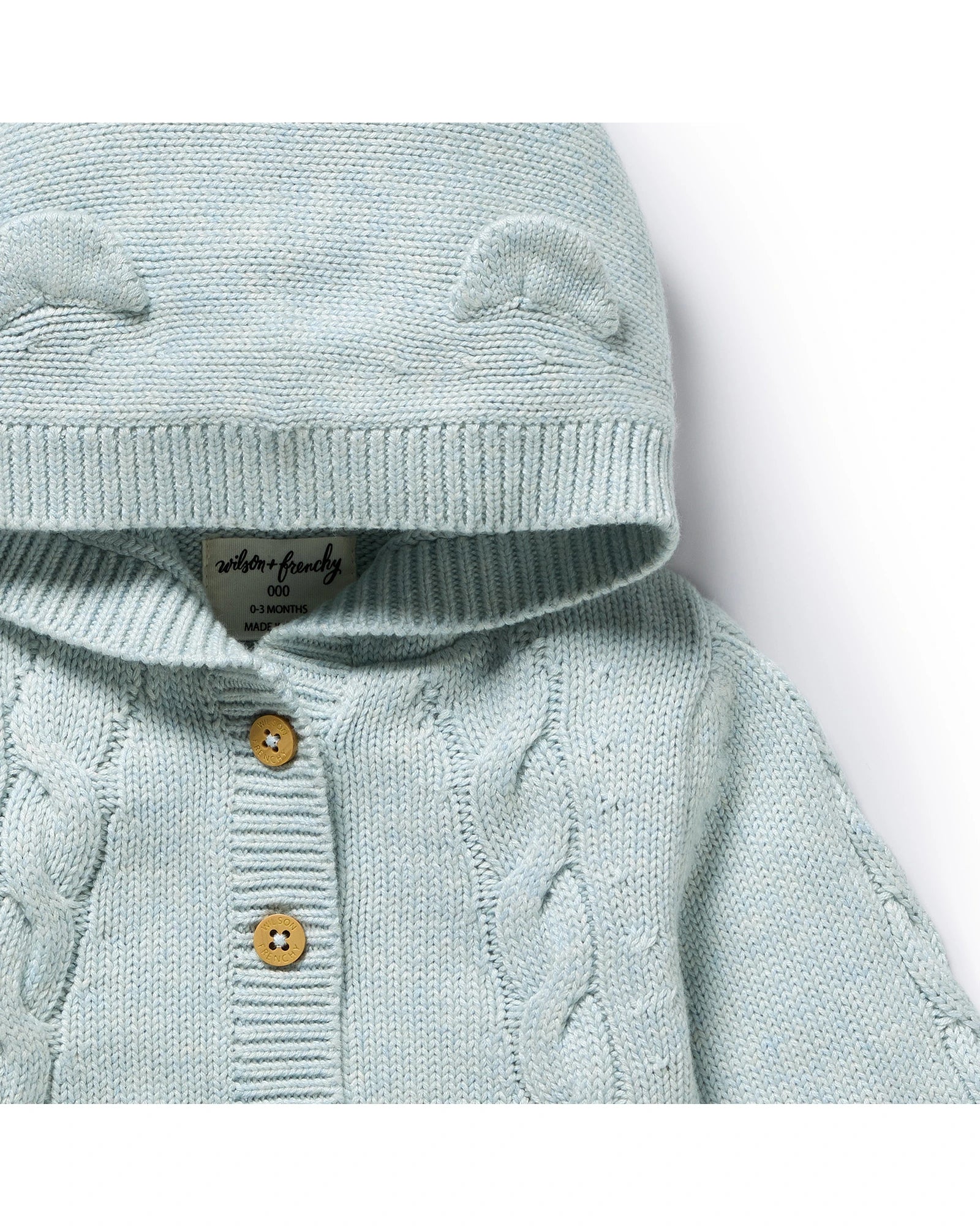 Cloud Blue Organic Knitted Cable Jacket 6-12 mths