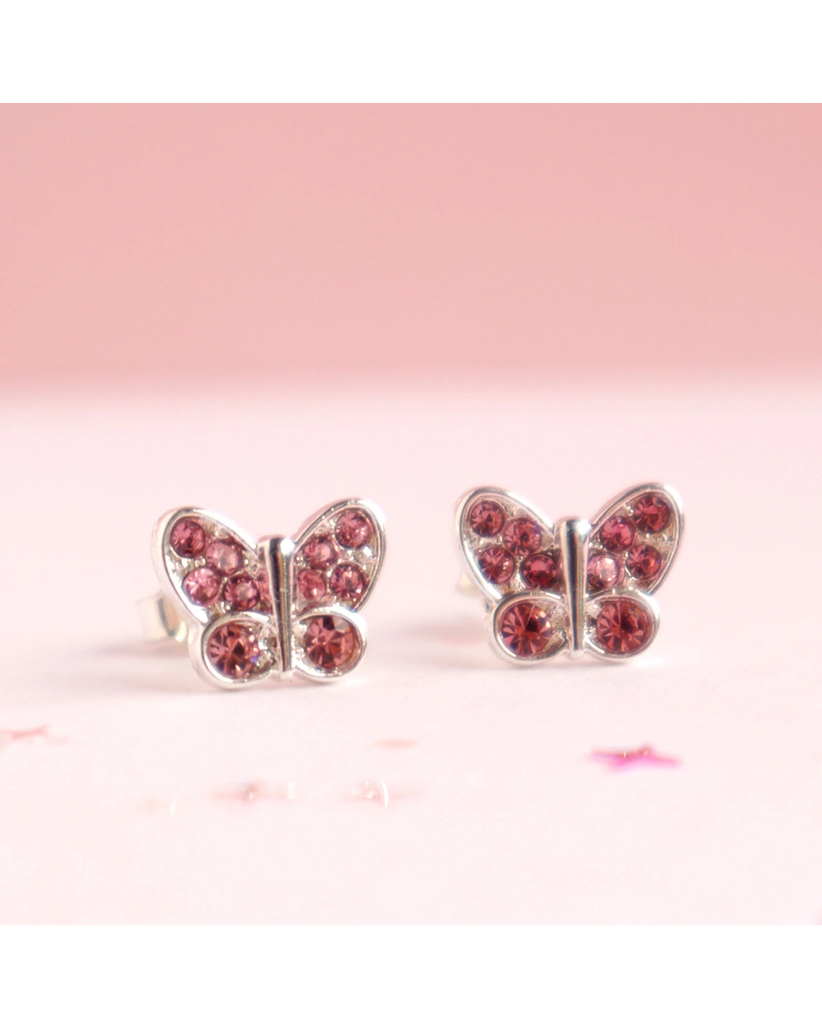 Pink Crystal Butterfly Earrings