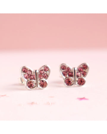Pink Crystal Butterfly Earrings