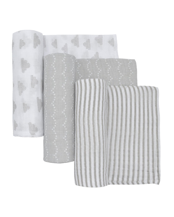 3pk Muslin Swaddle Wraps Misty Grey