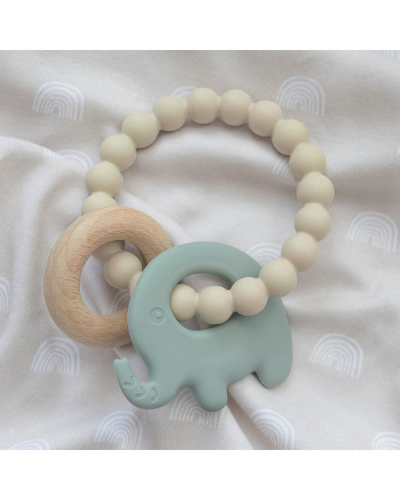 Silcione Elephant Teether Sage