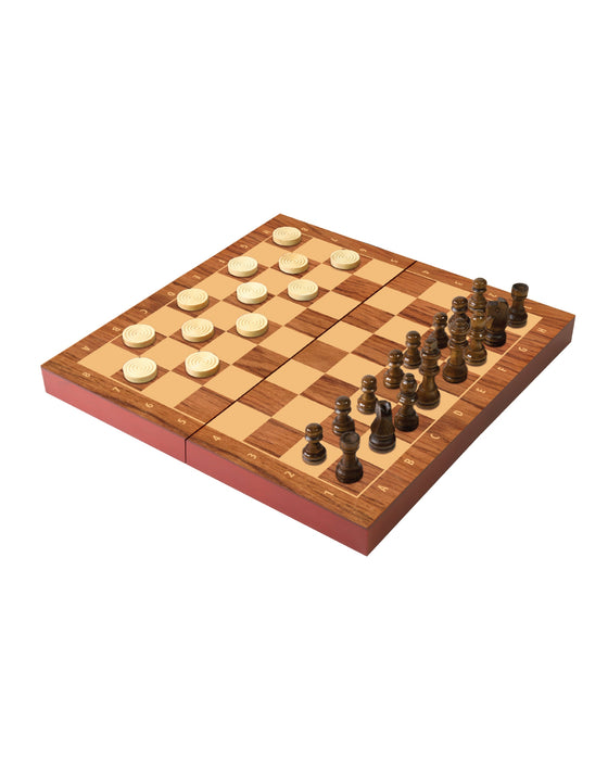Ambassador Folding Wood Chess Checkers Set
