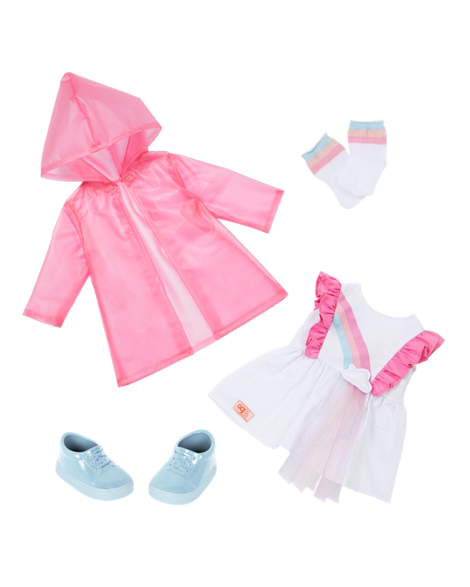Our Generation Rainbow Printed Dress W Raincoat Outfit