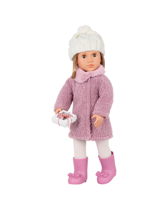 Our Generation Deluxe Sherpa Coat with Knitted Pompom Hat Outfit